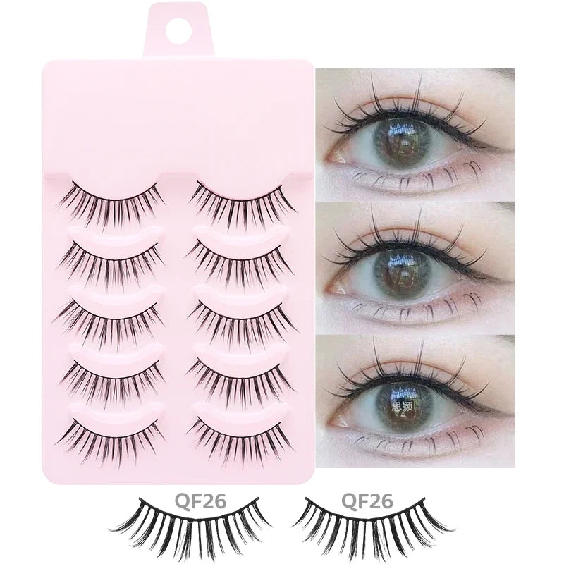 DINGSEN 5 Pairs Manga Lashes Eyes Lashes Soft Natural Long Eyelashes Fake Lashes Anime Wispy Strip False Eyelashes Makeup