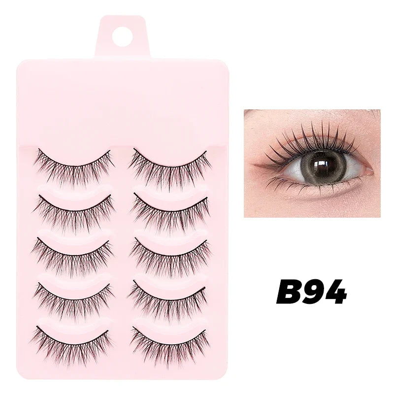 DINGSEN 5 Pairs Manga Lashes Eyes Lashes Soft Natural Long Eyelashes Fake Lashes Anime Wispy Strip False Eyelashes Makeup