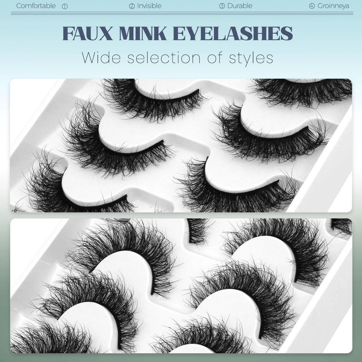 GROINNEYA Fake Lashes Fluffy Cat Eye Lashes 8D Fluffy Volume False Eyelashes D Curl Dramatic Thick Full Strip Faux Mink Lashes
