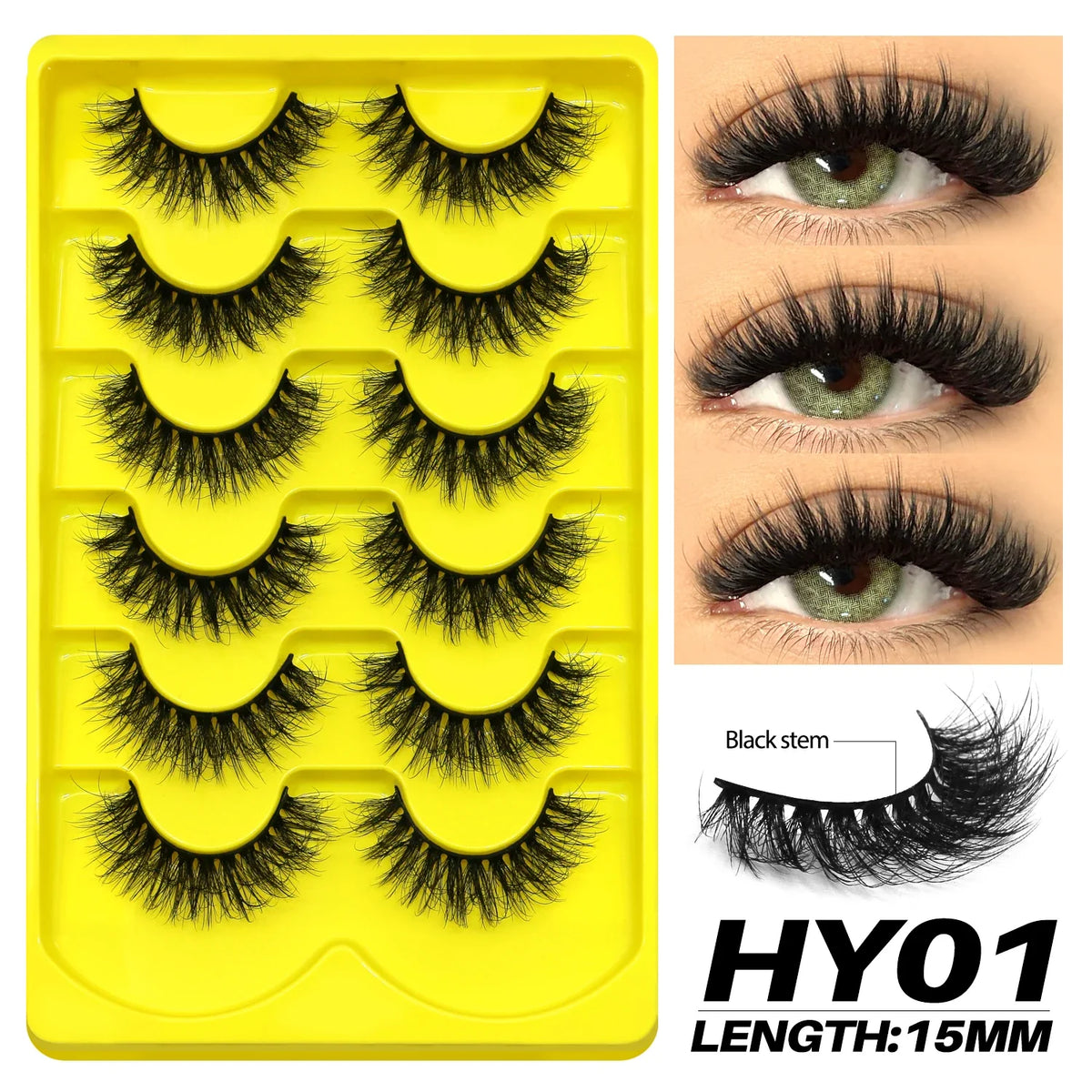 GROINNEYA Fake Lashes Fluffy Cat Eye Lashes 8D Fluffy Volume False Eyelashes D Curl Dramatic Thick Full Strip Faux Mink Lashes