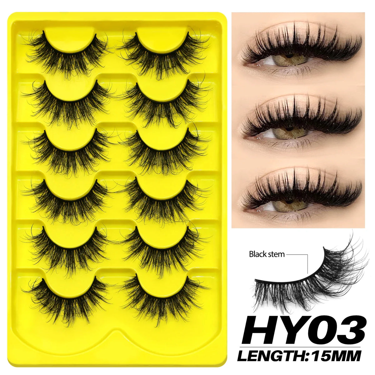GROINNEYA Fake Lashes Fluffy Cat Eye Lashes 8D Fluffy Volume False Eyelashes D Curl Dramatic Thick Full Strip Faux Mink Lashes