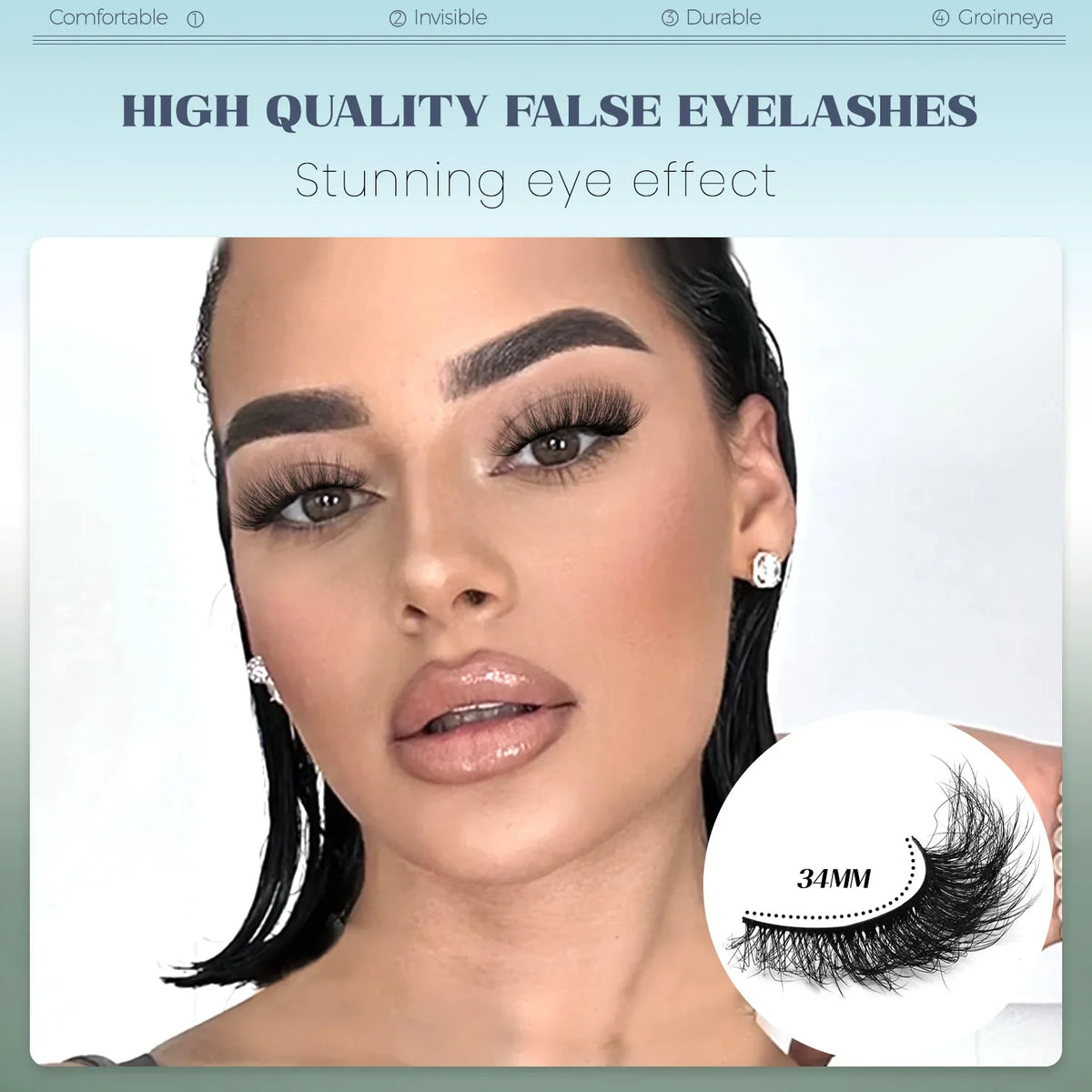 GROINNEYA Fake Lashes Fluffy Cat Eye Lashes 8D Fluffy Volume False Eyelashes D Curl Dramatic Thick Full Strip Faux Mink Lashes