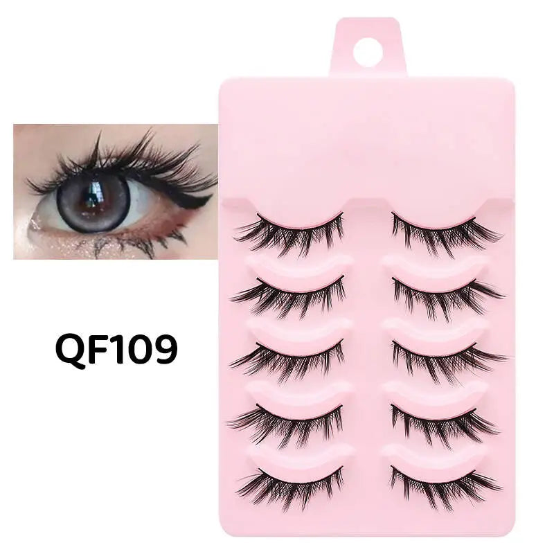 DINGSEN 5 Pairs Manga Lashes Eyes Lashes Soft Natural Long Eyelashes Fake Lashes Anime Wispy Strip False Eyelashes Makeup