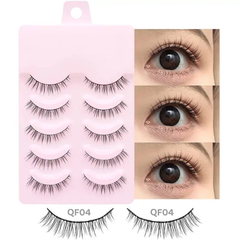 DINGSEN 5 Pairs Manga Lashes Eyes Lashes Soft Natural Long Eyelashes Fake Lashes Anime Wispy Strip False Eyelashes Makeup