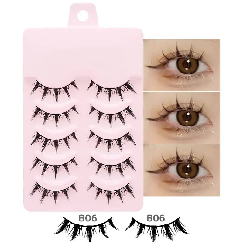 DINGSEN 5 Pairs Manga Lashes Eyes Lashes Soft Natural Long Eyelashes Fake Lashes Anime Wispy Strip False Eyelashes Makeup