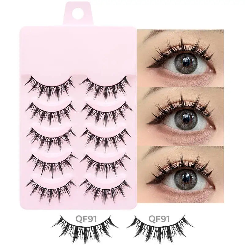 DINGSEN 5 Pairs Manga Lashes Eyes Lashes Soft Natural Long Eyelashes Fake Lashes Anime Wispy Strip False Eyelashes Makeup