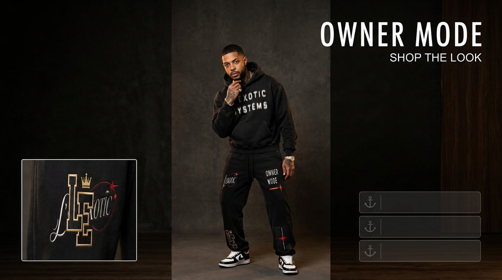 L’Exotic Systems Owner Mode sweatpants campaign – shop the look